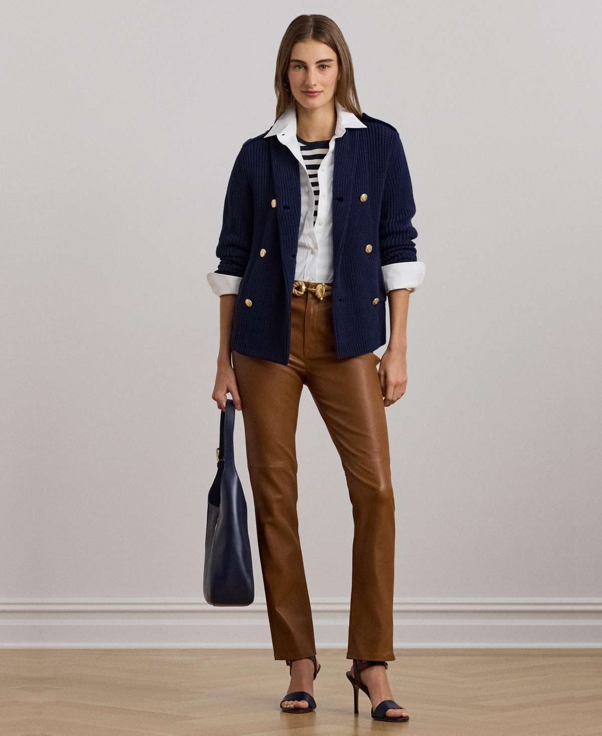 Lauren Ralph Lauren Women's Rib-Knit Double-Breasted Sweater Jacket