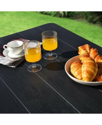 Folding Picnic Black Table Bench Set with Wood-like Texture