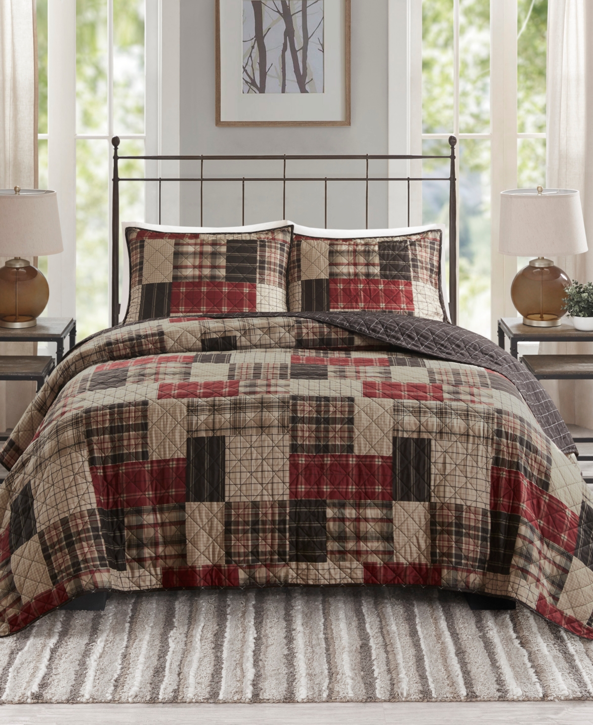 Madison Park Timber Reversible 3-pc. Quilt Set, Full/queen In Red,black