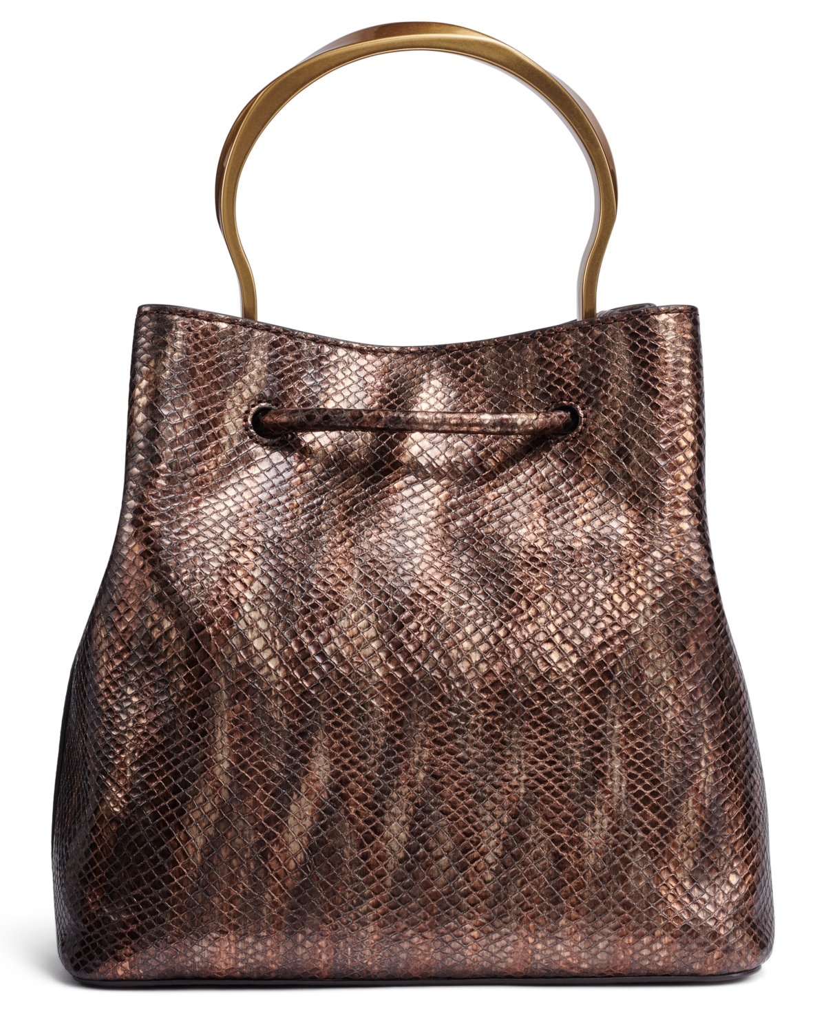 Donna Karan Lawrence Metallic Snake Top Handle Bucket Bag In Snake Gold