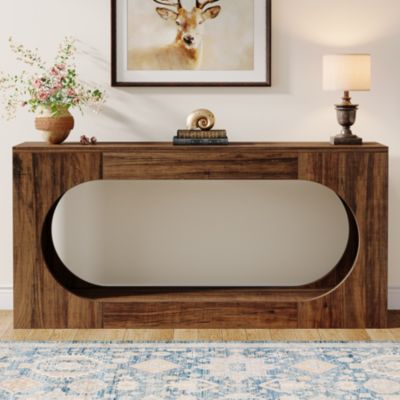 Console Table, 63-Inch Narrow Sofa Entryway Table with 2-Tier Storage Shelf, Wood Hallway Behind Couch Table for Living Room, Rustic Brown