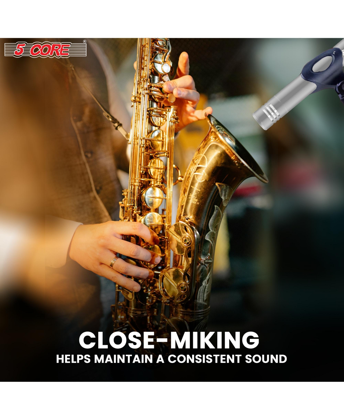 5 Core Professional Instrument Microphone Pencil Mic Condenser Cardioid Unidirectional Stick Microfono with Windscreen Mic Clip & Case Instru Mic 300