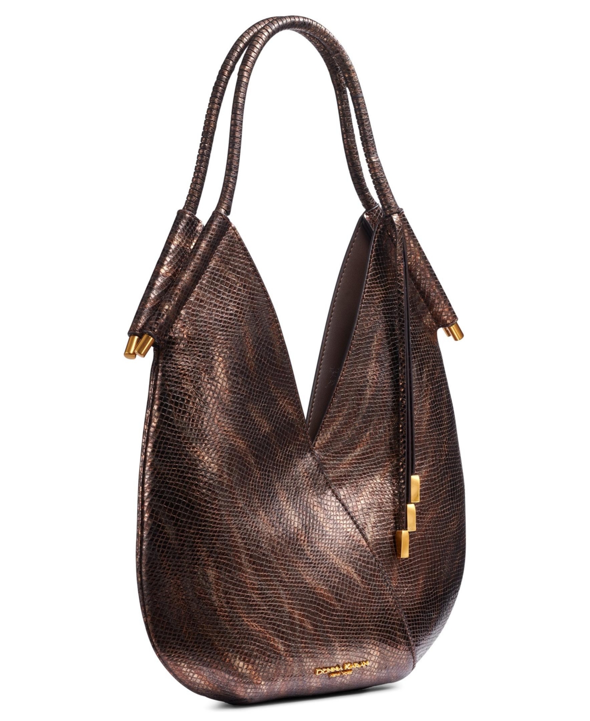 Donna Karan Baldwin Mini Metallic Snake Shoulder With Leather Wrapped Rounded Handle In Snake Gold