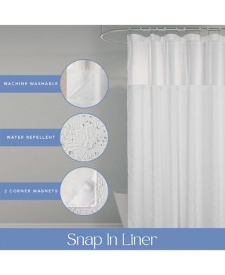 Starburst Water Repellent Crinkle Shower Curtain with Snap-in Liner and Hooks Set, 71"X72"