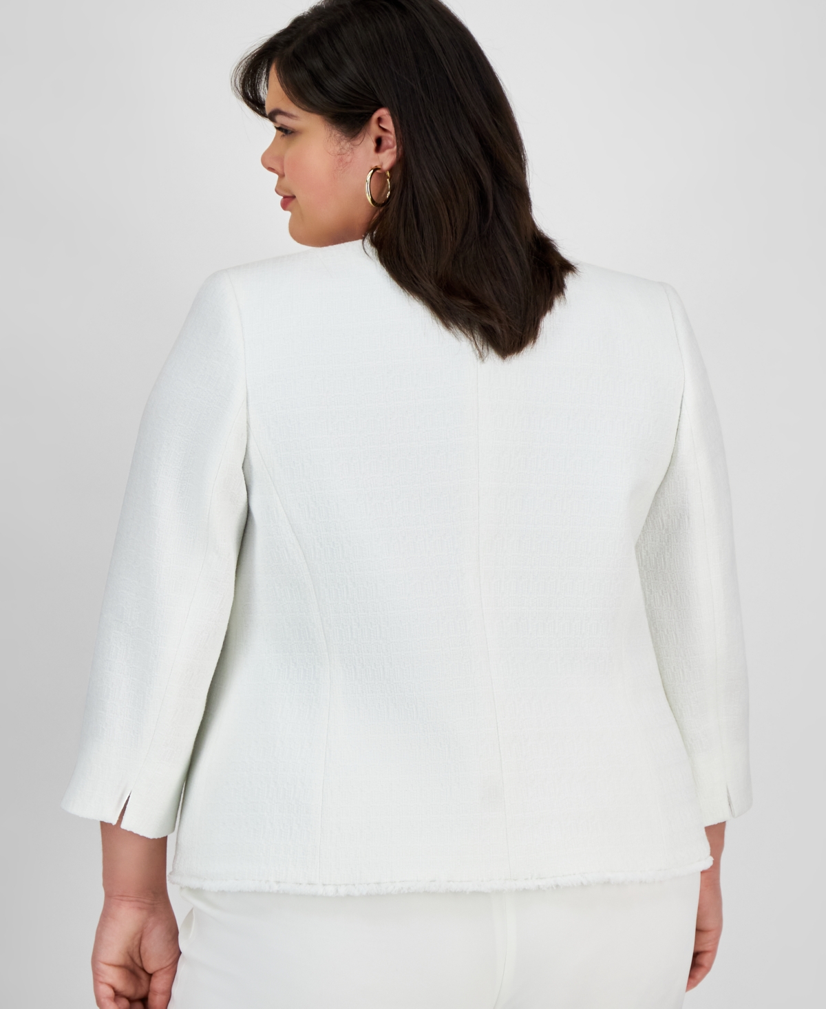Kasper Plus Size Tweed One-button Trimmed Blazer In Vanilla Ice