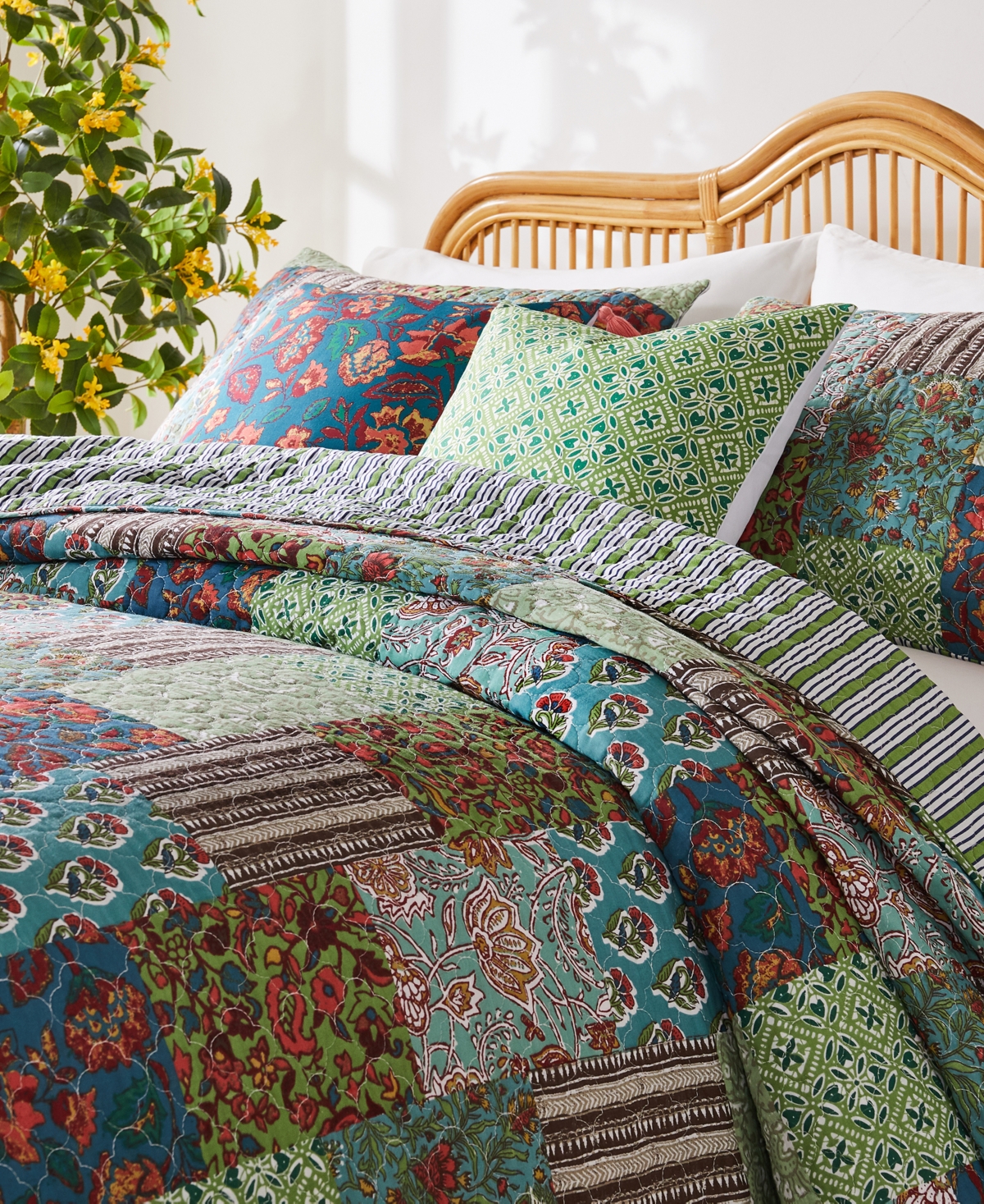 Greenland Home Fashions Jasmin Vintage Boho Reversible 3-pc. Quilt Set, Full/queen In Jade