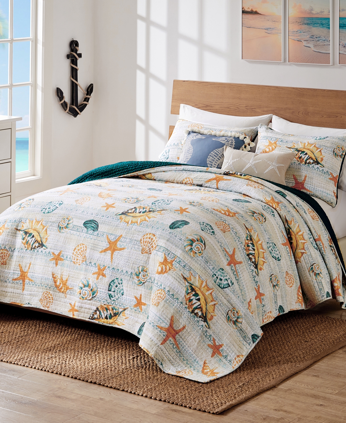 Greenland Home Fashions Kona Coastal Paradise Reversible 3-pc. Quilt Set, Full/queen In Ocean