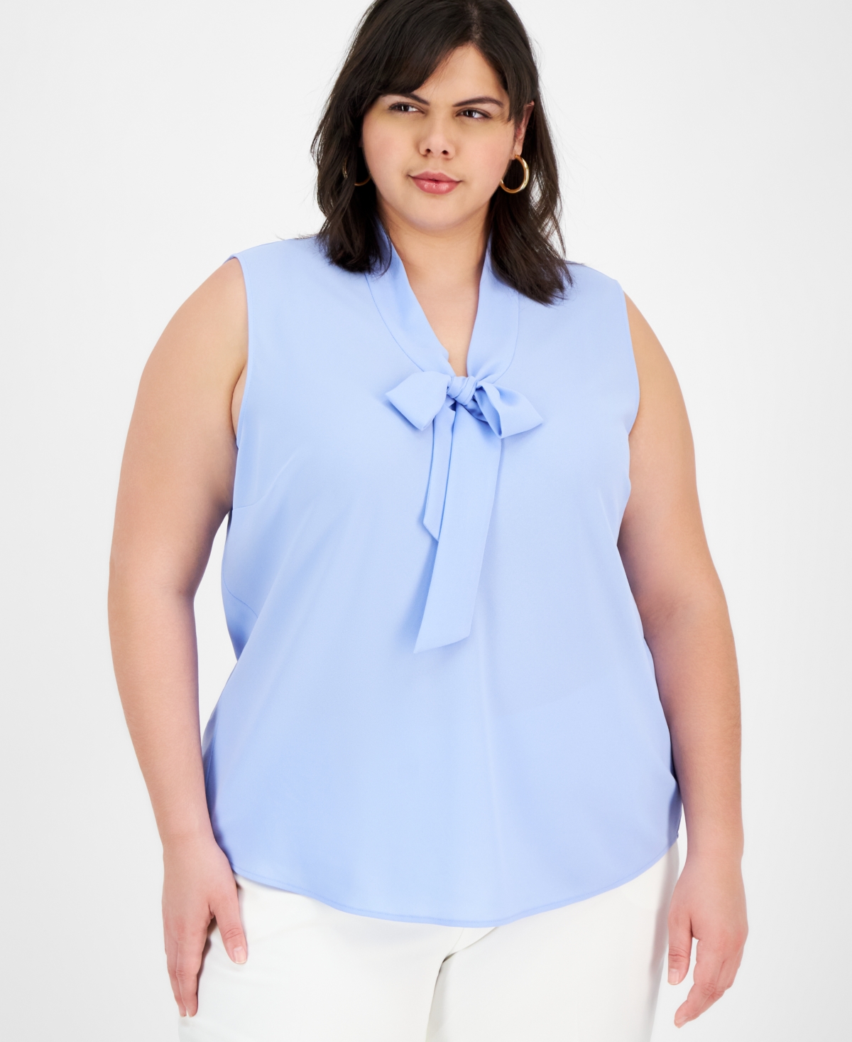 Plus Size Sleeveless Tie-Neck Blouse - California Sky