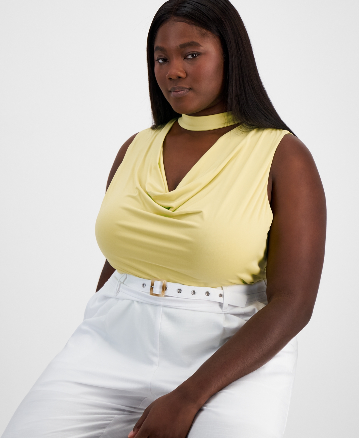 BAR III BAR II PLUS SIZE COWL-NECK CUTOUT SLEEVELESS TOP, EXCLUSIVELY AT MACY'S 