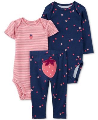 Carter s Baby Strawberry Print Cotton Bodysuits Pants 3 Piece Set Macy s