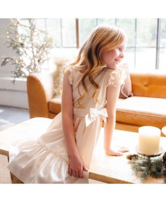 Toddler Girls Flutter Sleeve Tiered Sateen Party Dress