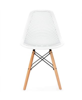 4 Pieces Modern Plastic Hollow Chair Set with Wood Leg