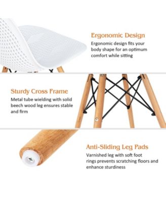 4 Pieces Modern Plastic Hollow Chair Set with Wood Leg