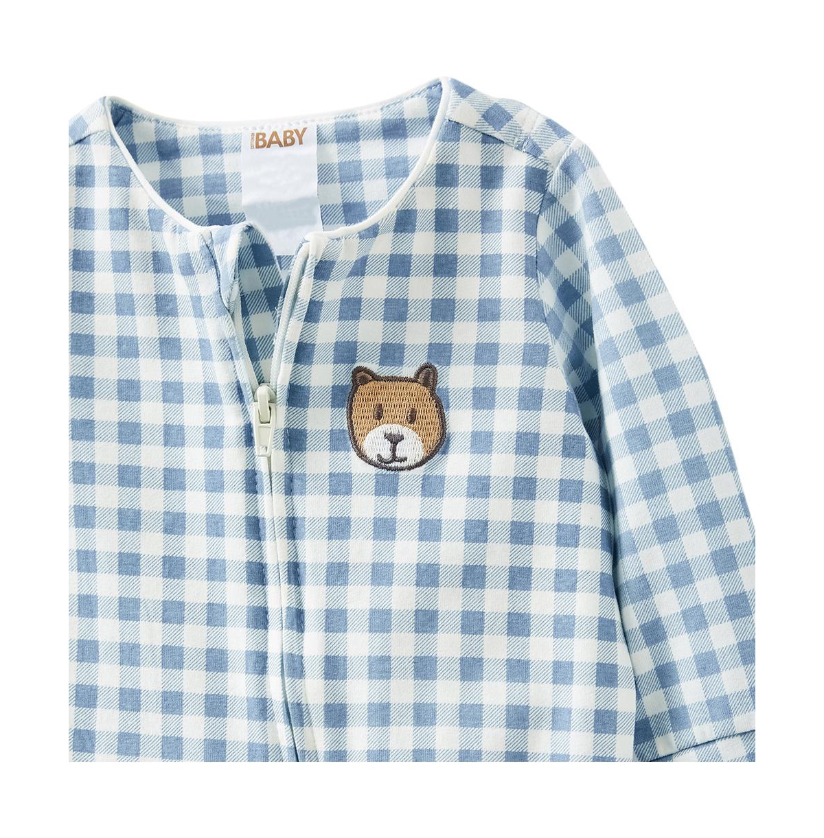 Cotton On Baby Boys The Billie Long Sleeve Zip Romper -gingham bear