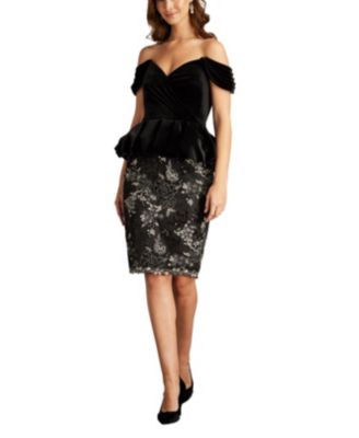 Tadashi Shoji Cream shops Black Lace Peplum Ruffle Dress