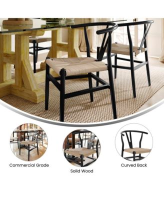 Devine Y-Back Style Wooden Dining Chair With Kraft Paper Rope Seat, Stackable Design