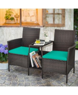 Rattan Patio Conversation Set Cushioned with Glass Table