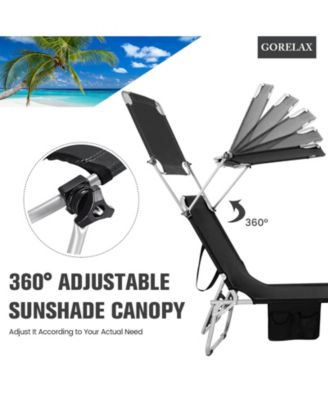 Black 5-Position Adjustable Outdoor Recliner Chair with Canopy Shade