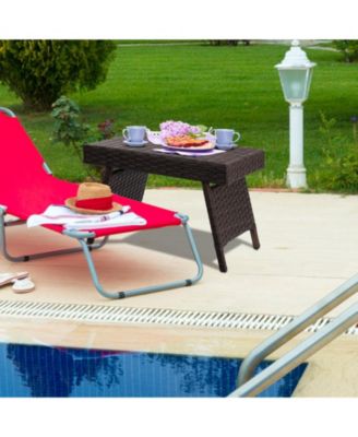 Folding PE Rattan Side Coffee Table Patio Garden Furniture