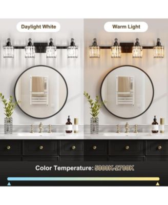 Bathroom Vanity Light Fixtures Modern Crystal Vanity Light Fixtures Over Mirror，4 Light Modern Crystal Wall Lighting with Square Shade Black
