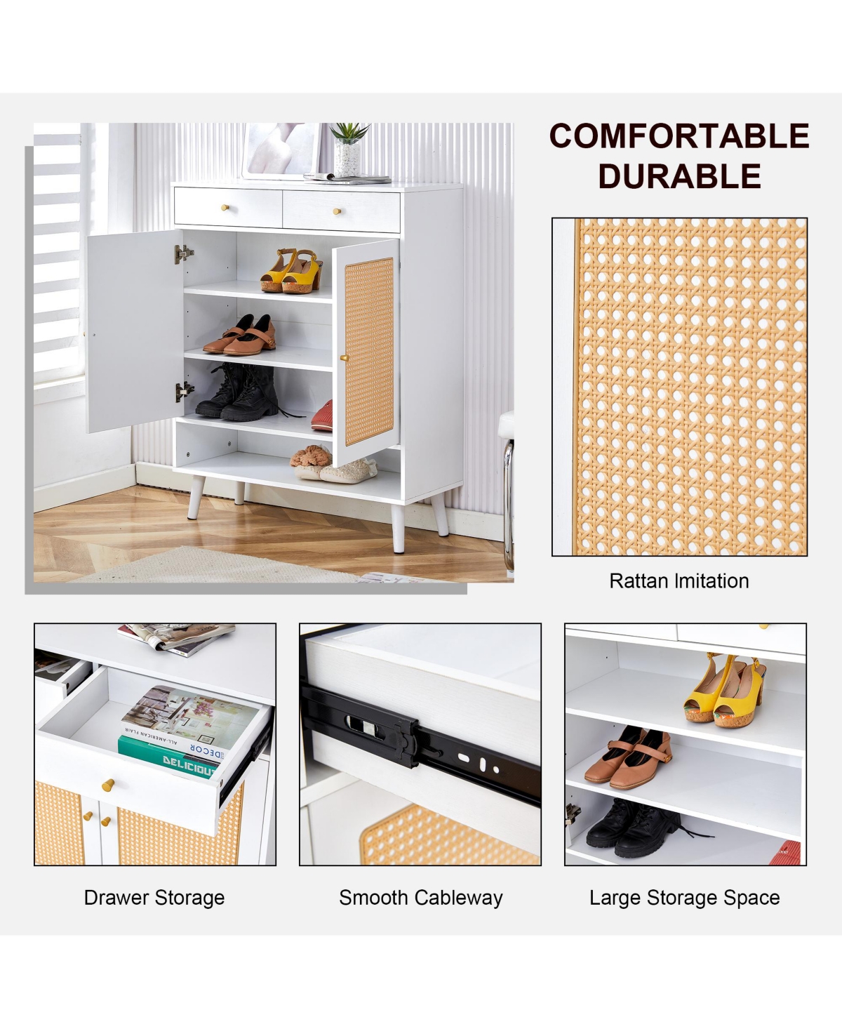 Slickblue Modern minimalist storage cabinet, rattan shoe cabinet, bed top cabinet. Beautiful shape, suitable for corridors and living rooms
