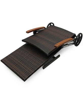 Foldable Outdoor Chaise Lounge Chair Wicker Recliner Chair with Aluminum Frame