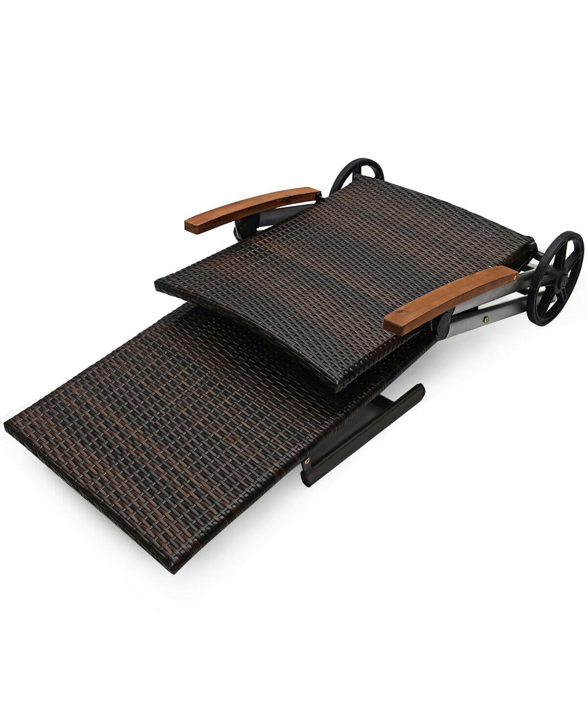 Inolait Foldable Outdoor Chaise Lounge Chair Wicker Recliner Chair with Aluminum Frame