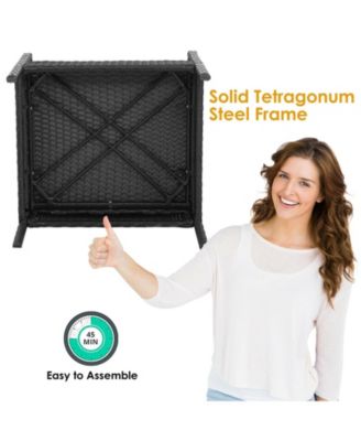 4 Pieces Patio Rattan Cushioned Furniture Set with Wooden Tabletop