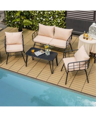 4 Pieces Patio Furniture Set with Seat Back Cushions for Garden