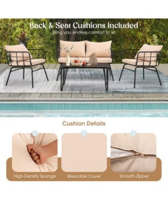 4 Pieces Patio Furniture Set with Seat Back Cushions for Garden
