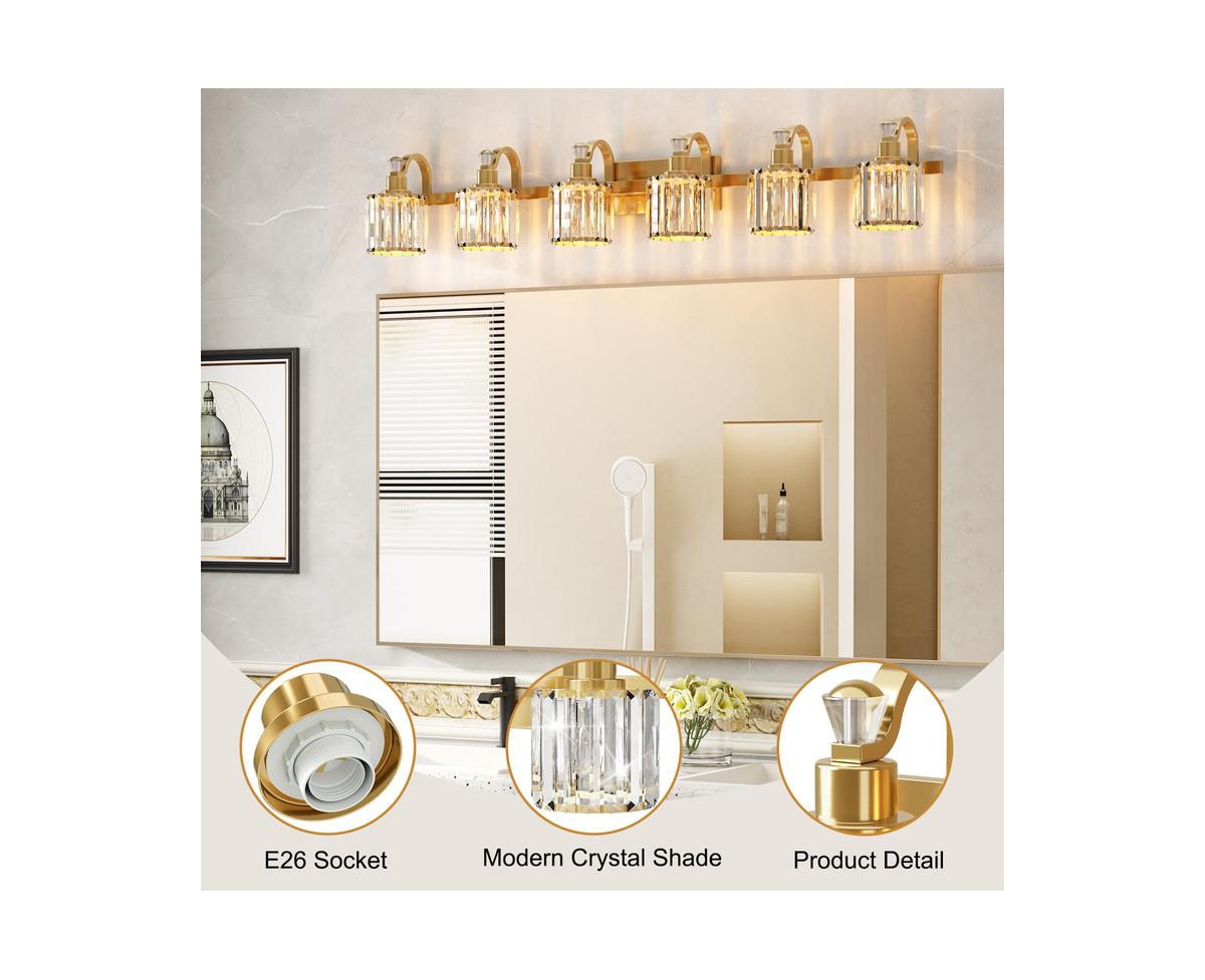 gaomon Crystal Gold Bathroom Vanity Light 6 Light Modern Bathroom Vanity Light Fixtures Over Mirror Modern Crystal Vanity Lighting