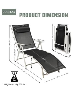 Adjustable Outdoor Lightweight Folding Chaise Lounge Chair with Pillow