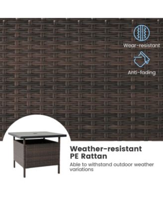 Patio Square Wicker Side Table with Umbrella Hole for Yard Garden Poolside