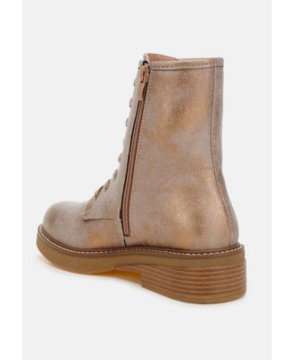 Womens Clover Faux Leather Lace Up Boots