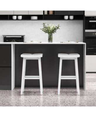 2 Pieces 31.5 Inch Upholstered Saddle Barstools with Padded Cushions