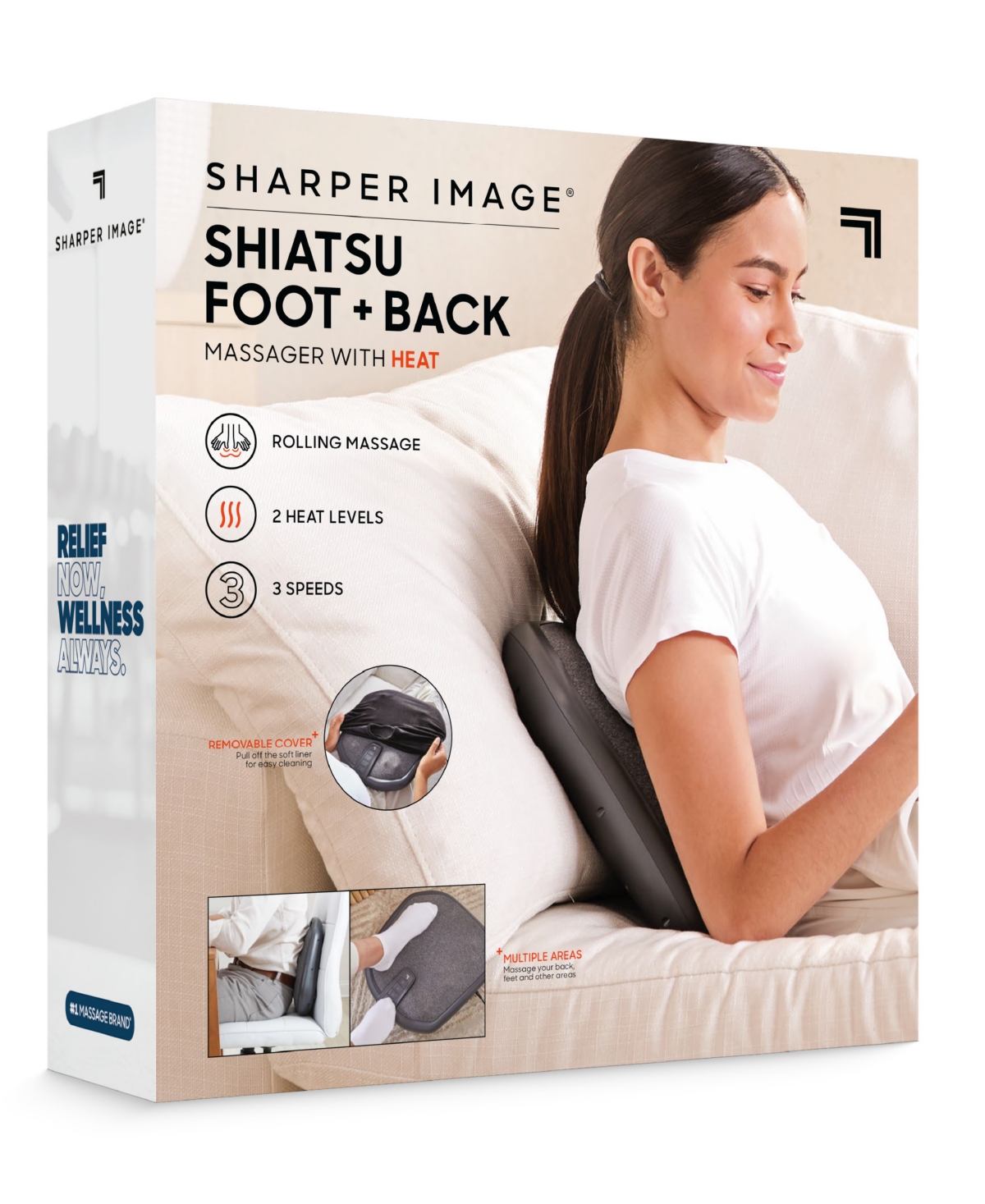 SHARPER IMAGE SHIATSU FOOT AND BACK MASSAGER WITH HEAT 