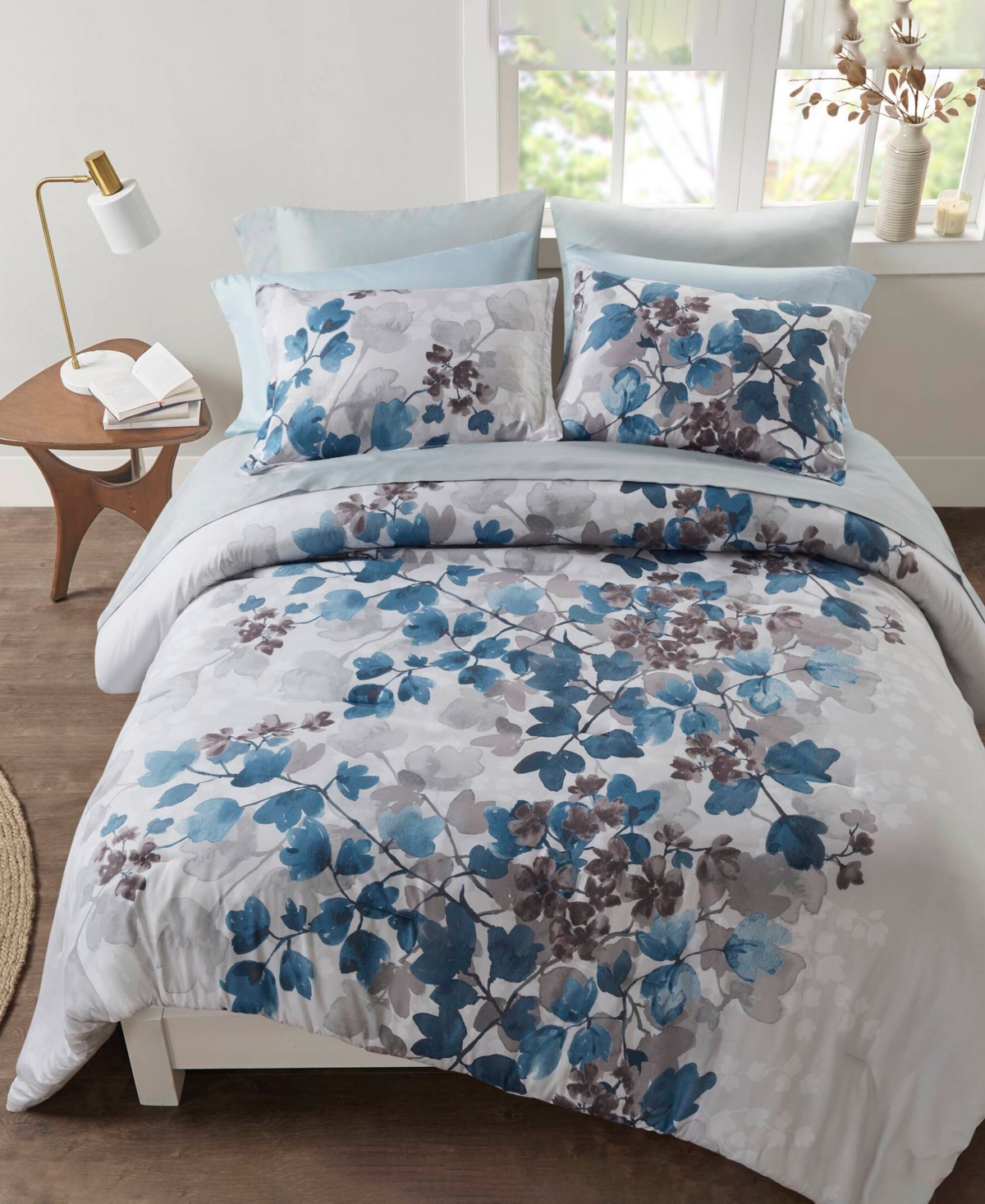 Madison Park Essentials Alexis Botanical Leaf 9-pc. Comforter Set, Full In Blue