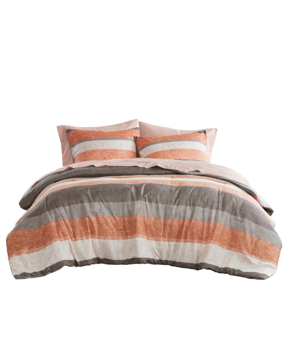 Madison Park Essentials Jaxon Wide Stripe 5-pc. Comforter Set, Twin In Coral,grey