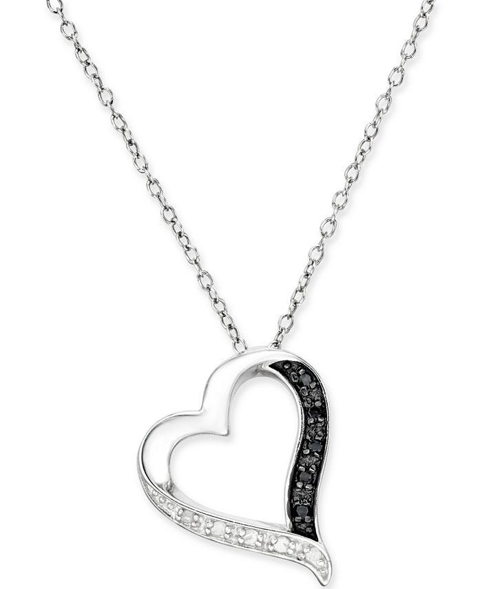 Macy's - Black and White Diamond Heart Pendant Necklace (1/10 ct. t.w.) in Sterling Silver
