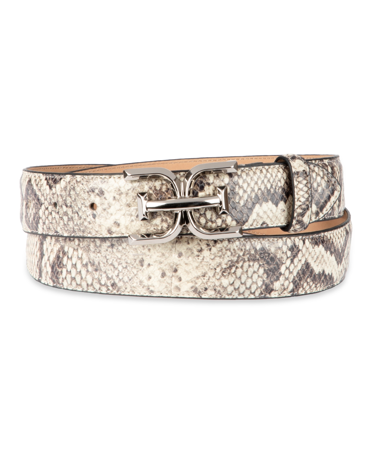 Shop Sam Edelman Women's Double-e Plaque Buckle Exotic Print Belt In Gray