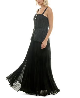 Women's Structured-Bodice Pleated-Skirt Evening Gown