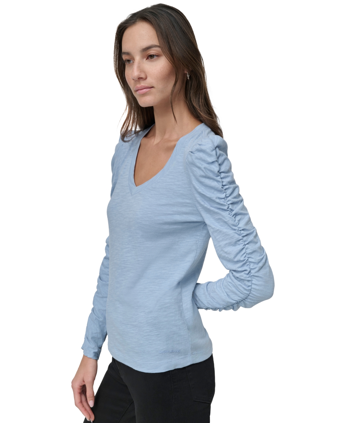 Dkny Jeans Petite Ruched Puffed Long-Sleeve Top