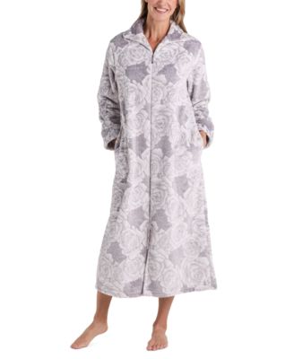 Miss Elaine - Women's Floral Fleece Zip-Front Robe