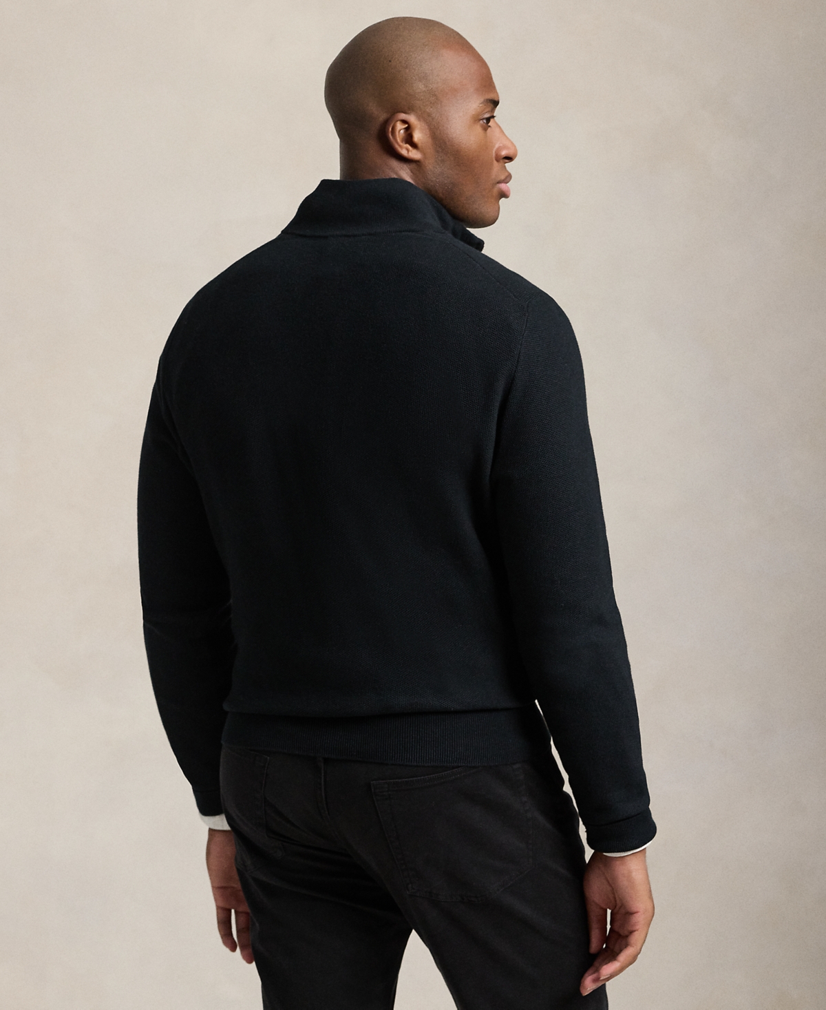 POLO RALPH LAUREN MEN'S BIG & TALL MESH-KNIT COTTON QUARTER-ZIP SWEATER