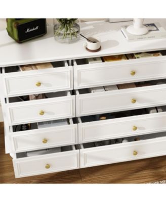  White Wooden 63 in. W 12-Drawer Chest of Drawers Modern European Style Storage Dresser