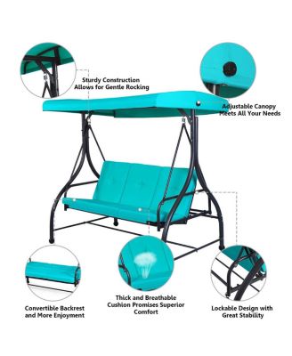 3 Seats Outdoor Swing Hammock with Adjustable Tilt Canopy