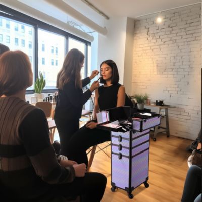 4in1 Rolling Makeup Train Case Cosmetic Organizer Blush ForgetMeNot