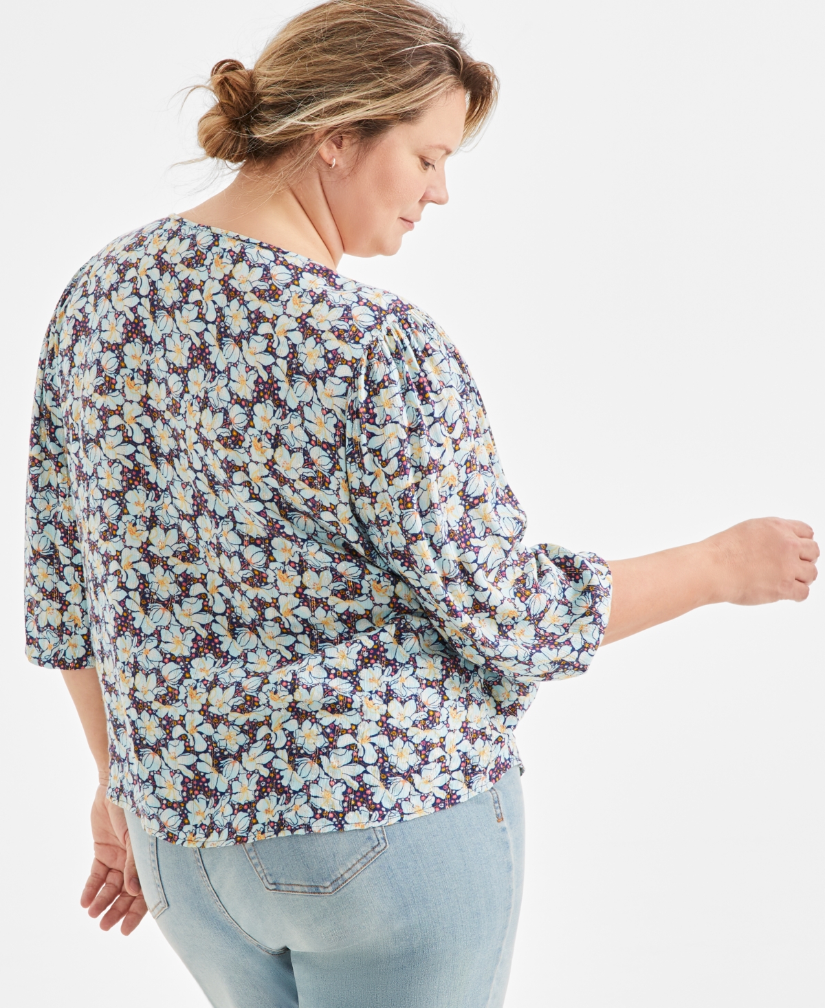 Style & Co Plus Size Printed 3/4-Sleeve Blouse, Exclusively at Macy's