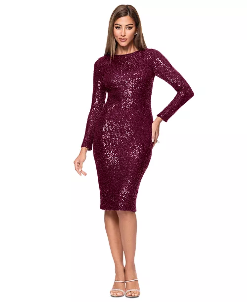 women's sequined long-sleeve sheath dress