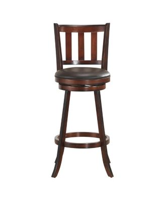 2 Pieces 360 Degree Swivel Wooden Counter Height Bar Stool Set with Cushioned Seat